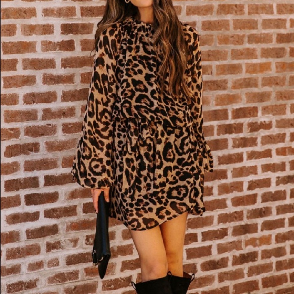 Smocked Leopard Tie Dress
